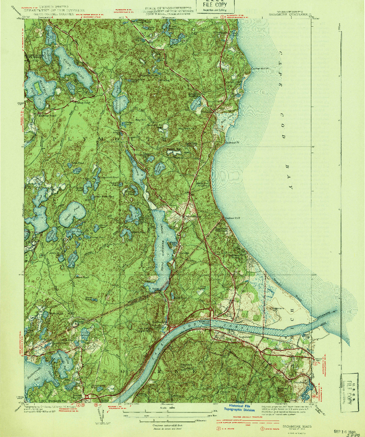 USGS 1:31680-SCALE QUADRANGLE FOR SAGAMORE, MA 1940