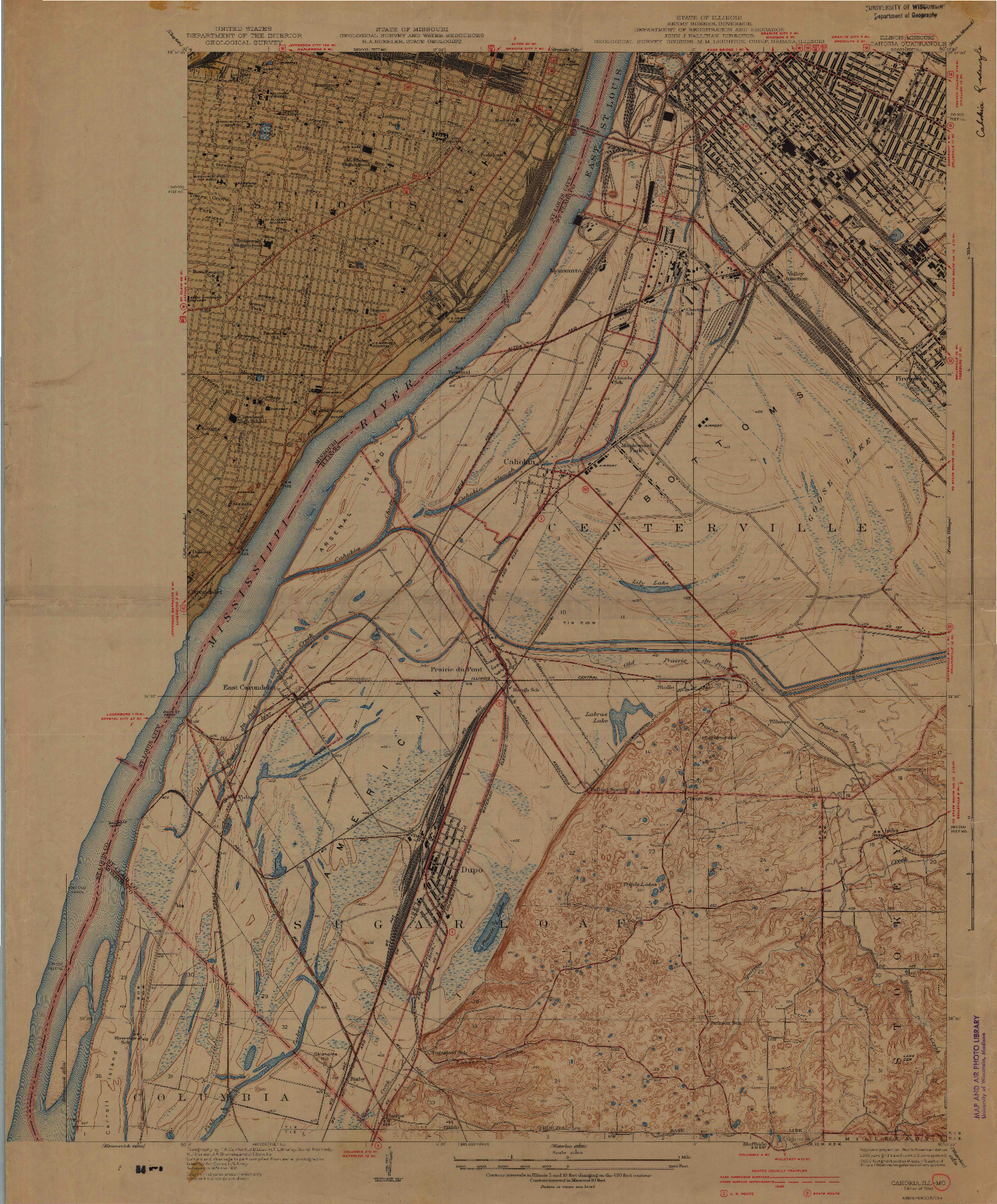 USGS 1:24000-SCALE QUADRANGLE FOR CAHOKIA, IL 1940