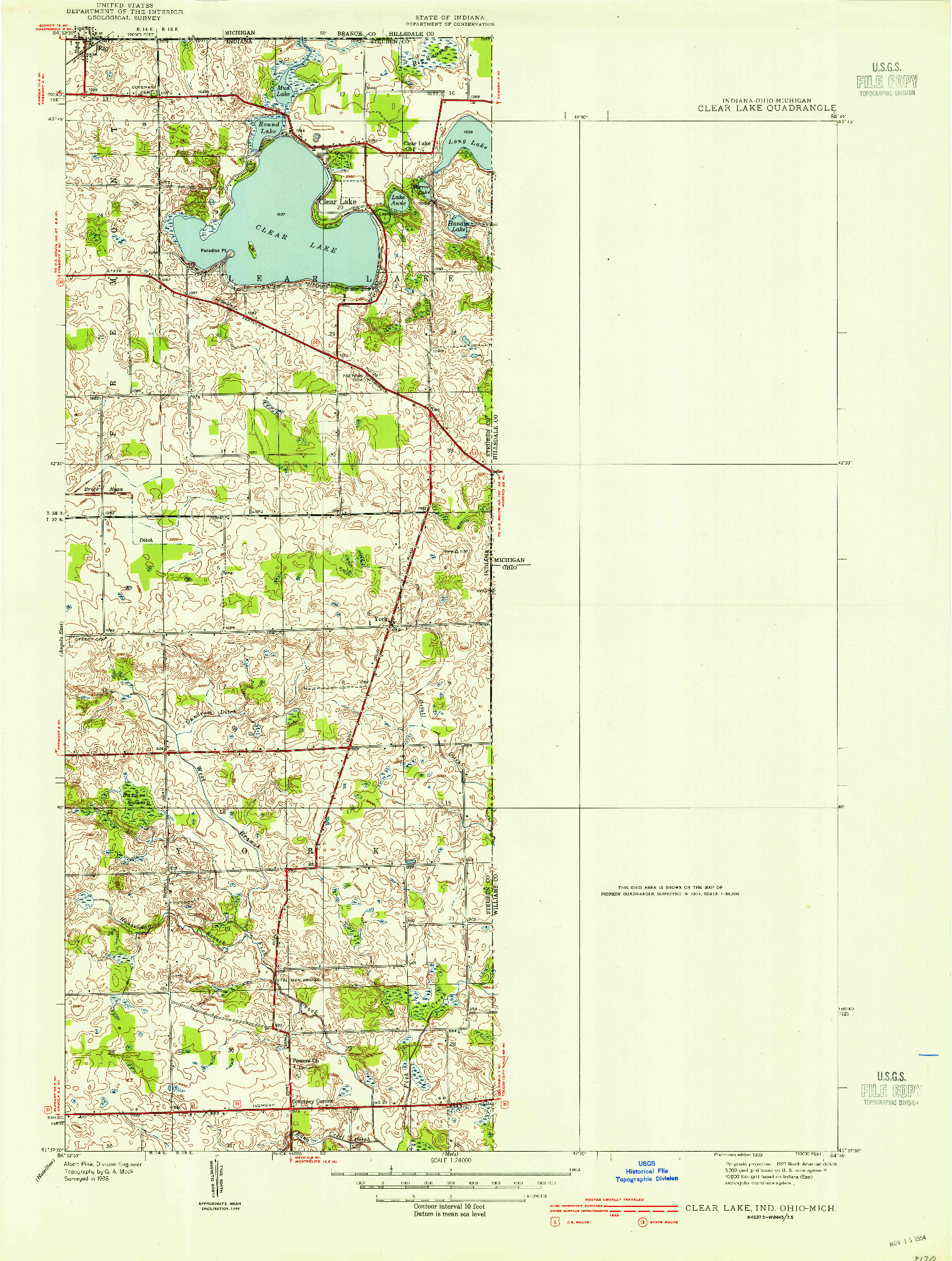 USGS 1:24000-SCALE QUADRANGLE FOR CLEAR LAKE, IN 1940