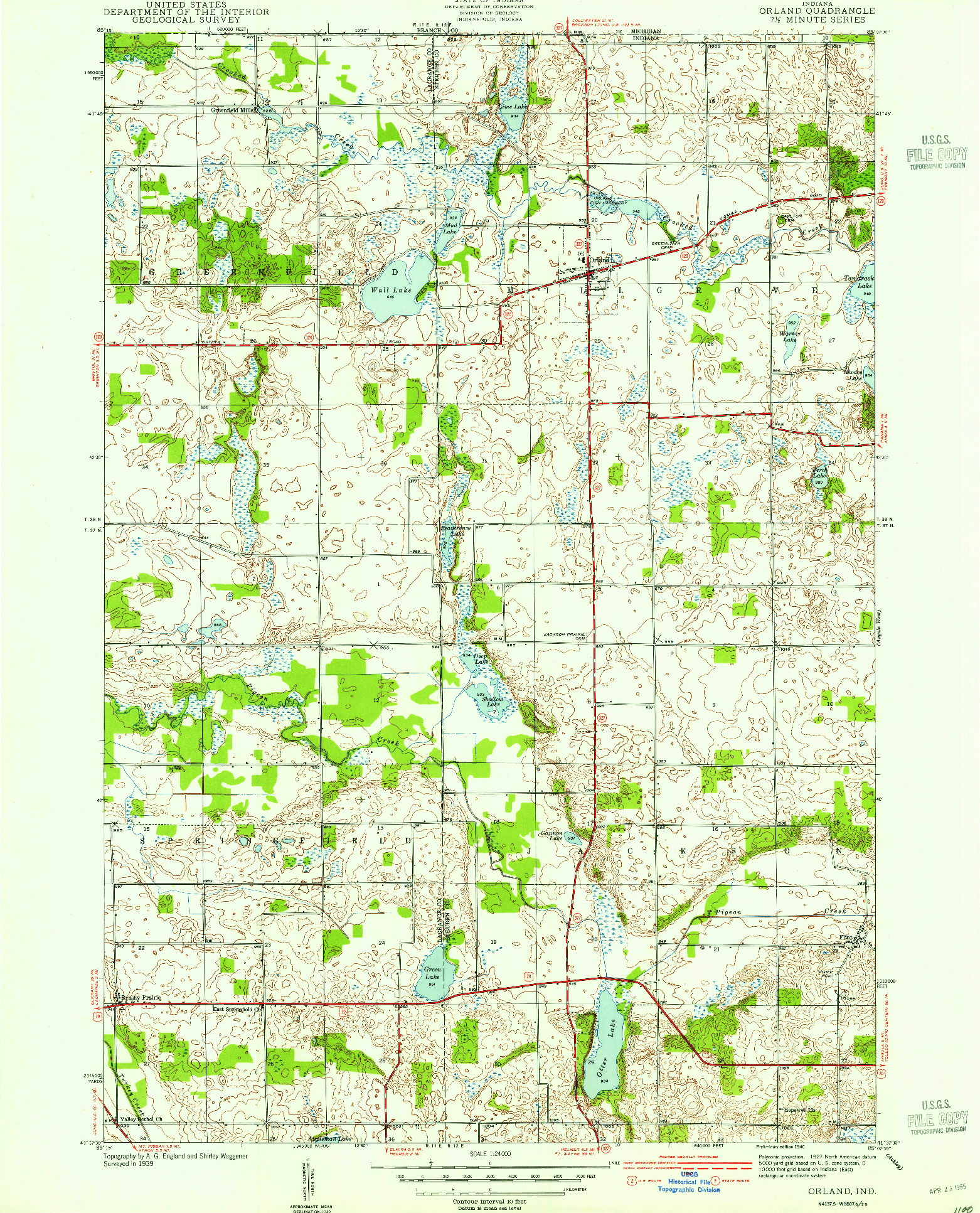 USGS 1:24000-SCALE QUADRANGLE FOR ORLAND, IN 1940