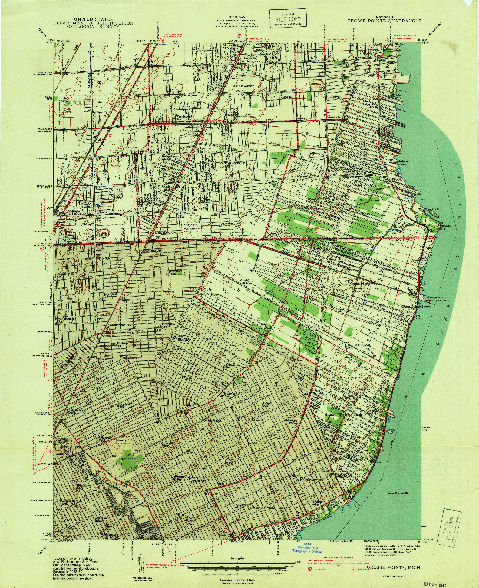 USGS 1:24000-SCALE QUADRANGLE FOR GROSSE POINTE, MI 1940