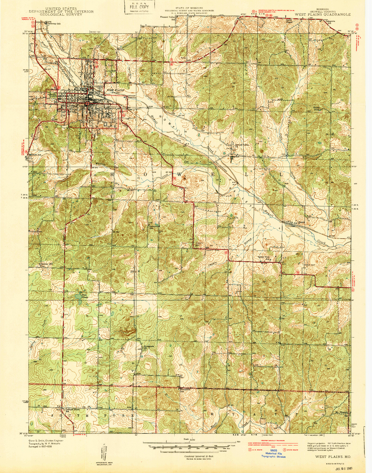 USGS 1:24000-SCALE QUADRANGLE FOR WEST PLAINS, MO 1940