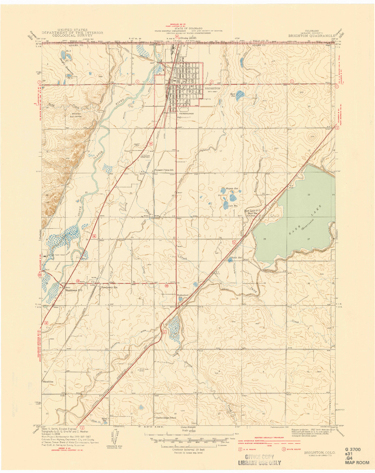 USGS 1:31680-SCALE QUADRANGLE FOR BRIGHTON, CO 1940