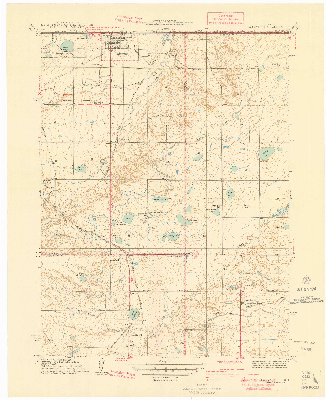 USGS 1:31680-SCALE QUADRANGLE FOR LAFAYETTE, CO 1940