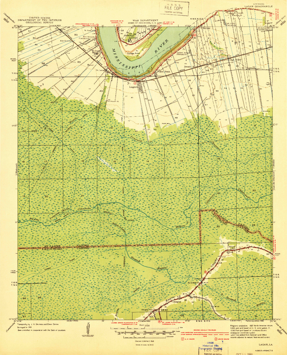 USGS 1:31680-SCALE QUADRANGLE FOR LAGAN, LA 1940