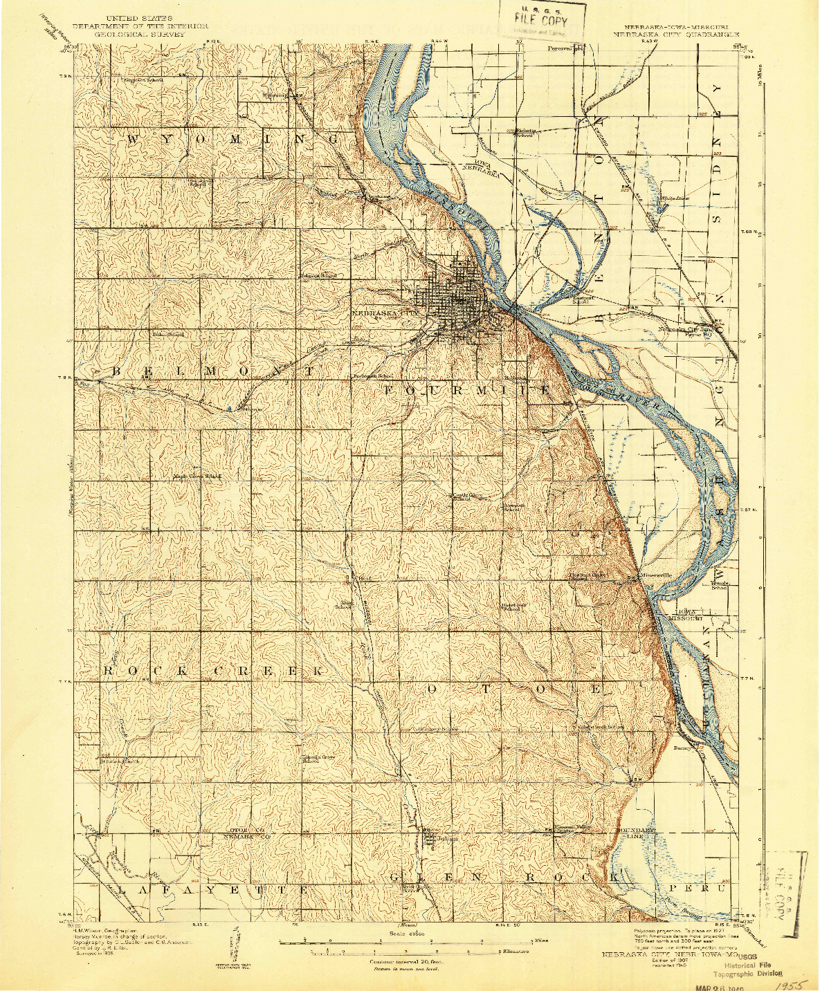 USGS 1:62500-SCALE QUADRANGLE FOR NEBRASKA CITY, NE 1907