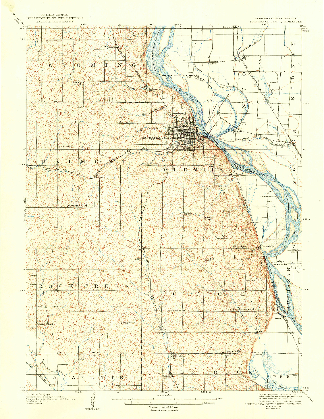 USGS 1:62500-SCALE QUADRANGLE FOR NEBRASKA CITY, NE 1907