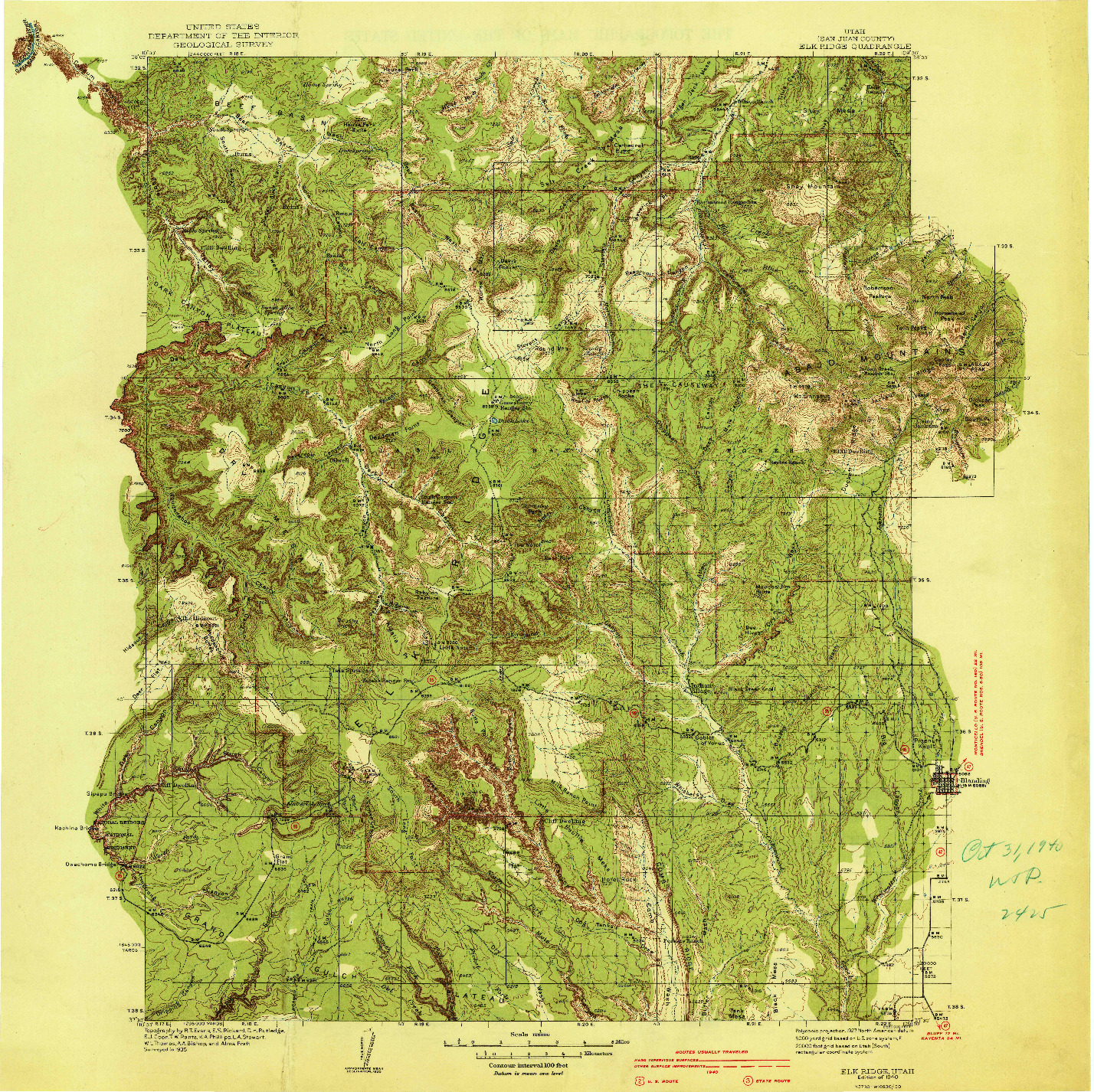 USGS 1:125000-SCALE QUADRANGLE FOR ELK RIDGE, UT 1940