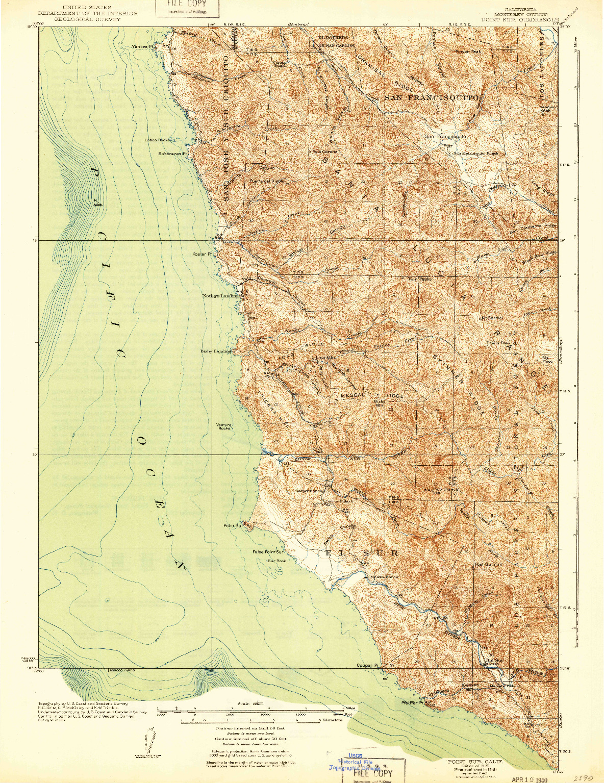 USGS 1:62500-SCALE QUADRANGLE FOR POINT SUR, CA 1925