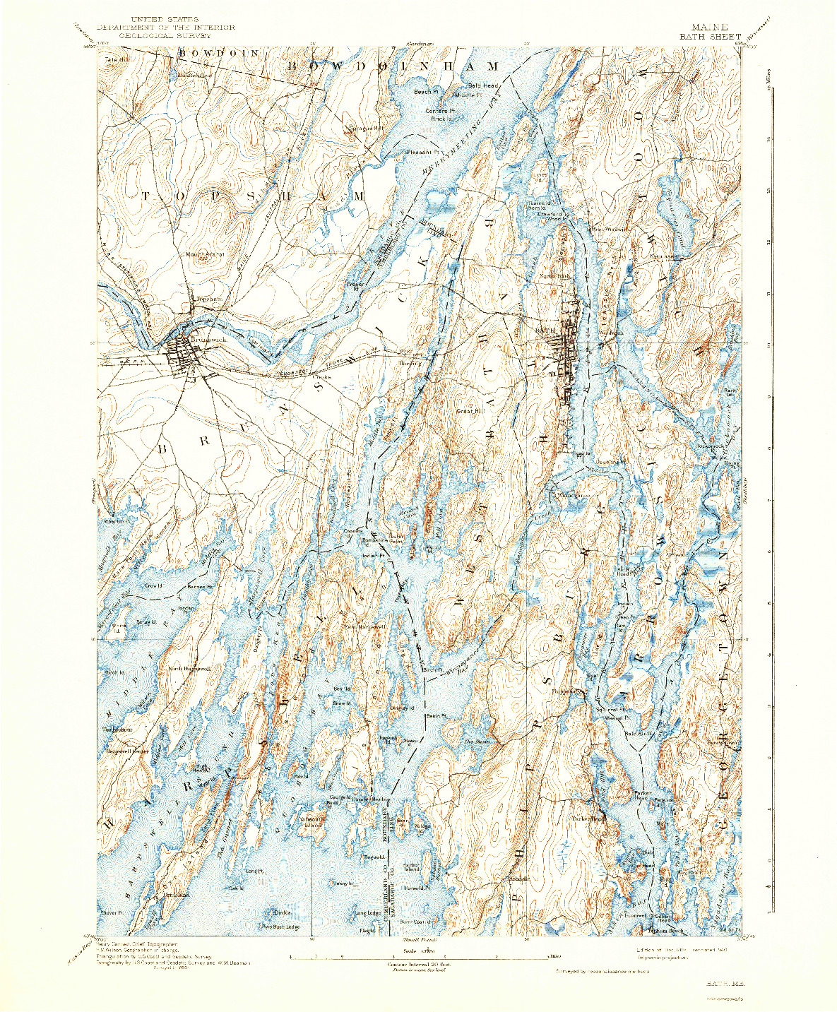 USGS 1:62500-SCALE QUADRANGLE FOR BATH, ME 1894