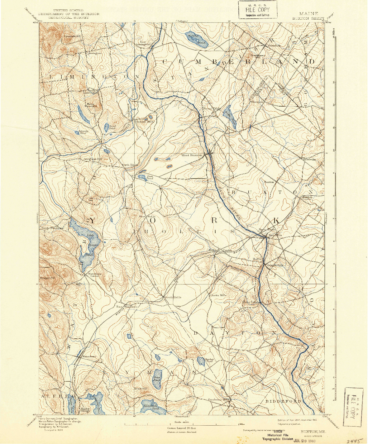 USGS 1:62500-SCALE QUADRANGLE FOR BUXTON, ME 1892