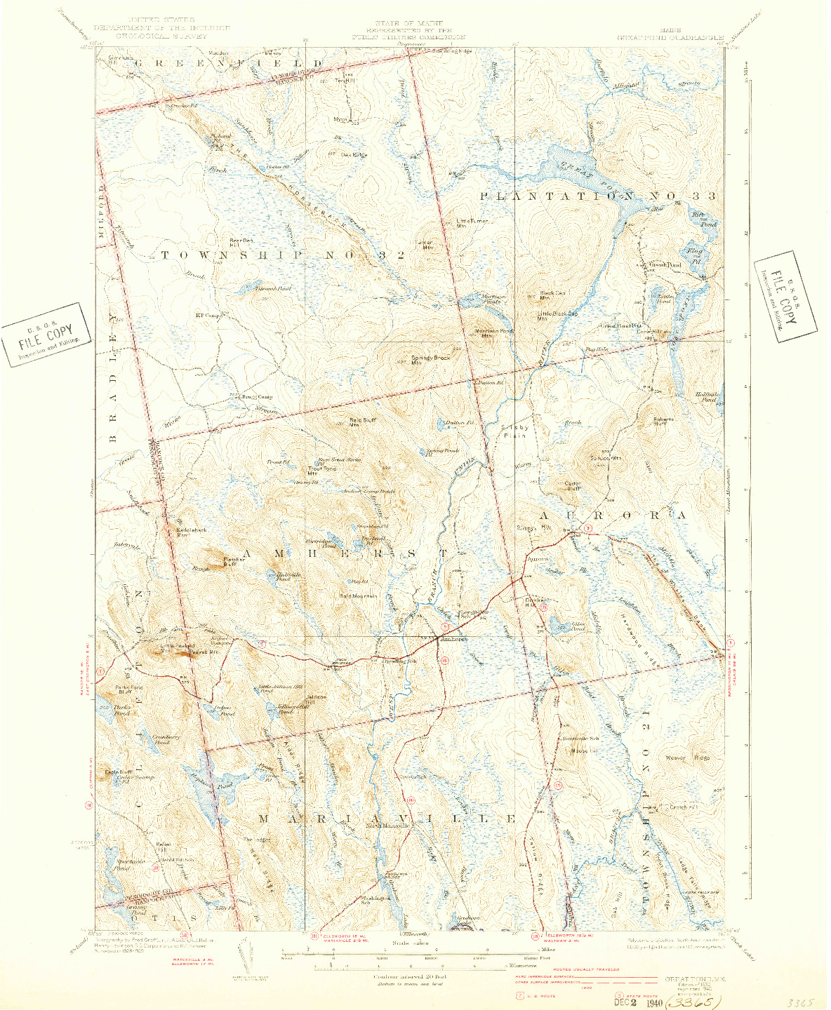 USGS 1:62500-SCALE QUADRANGLE FOR GREAT POND, ME 1932