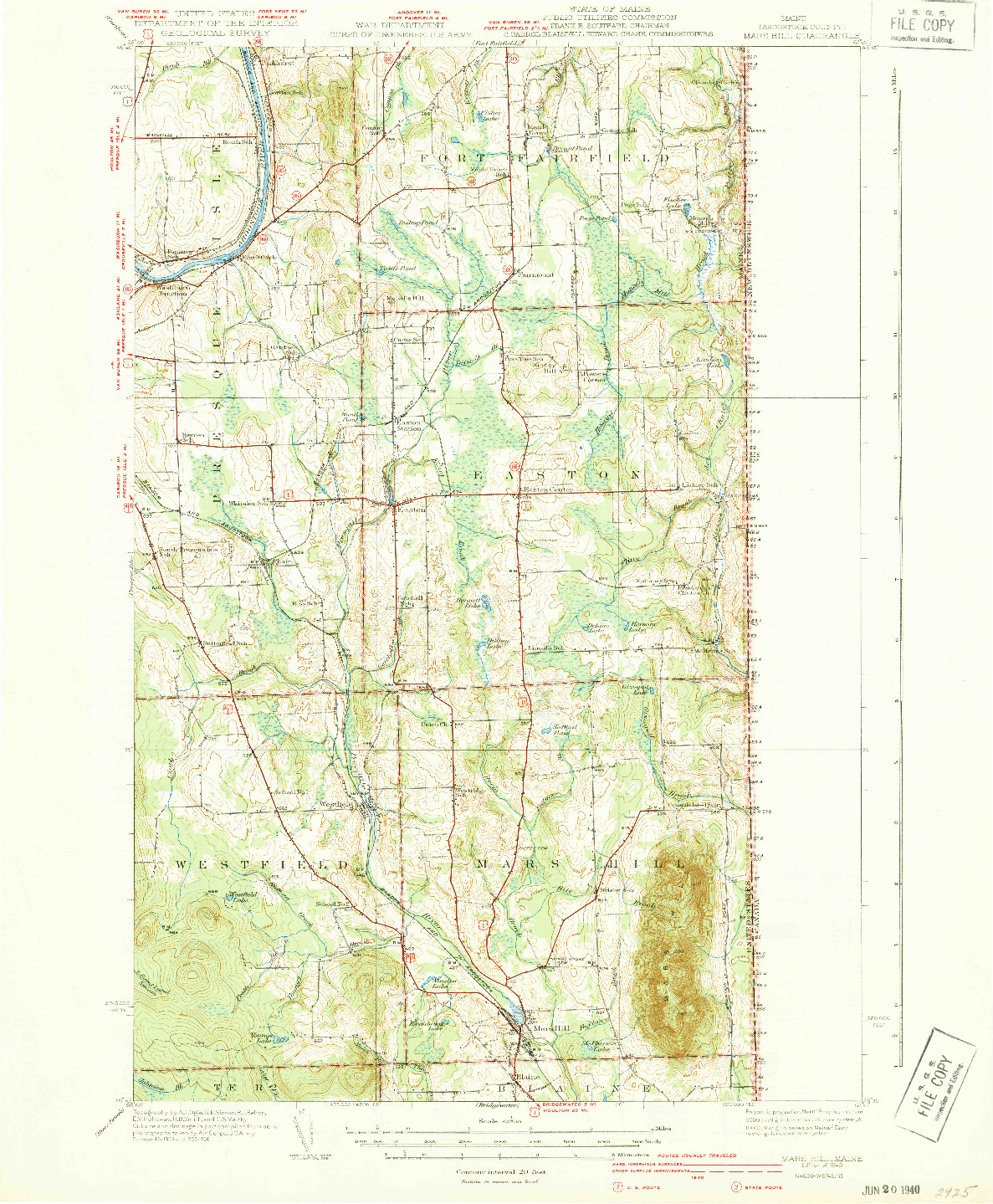 USGS 1:62500-SCALE QUADRANGLE FOR MARS HILL, ME 1940