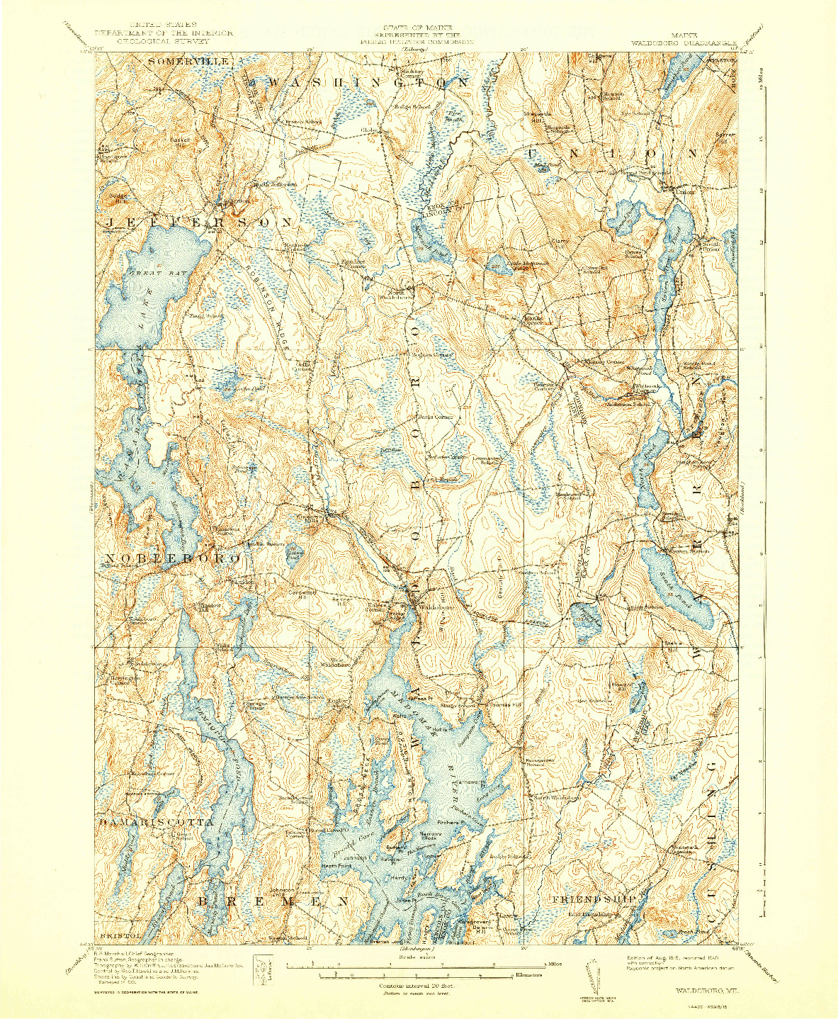 USGS 1:62500-SCALE QUADRANGLE FOR WALDOBORO, ME 1915