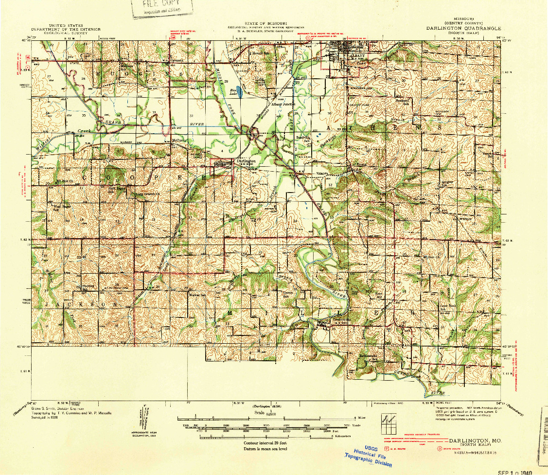 USGS 1:62500-SCALE QUADRANGLE FOR DARLINGTON, MO 1940