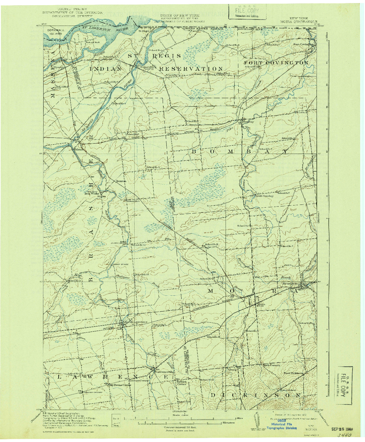 USGS 1:62500-SCALE QUADRANGLE FOR MOIRA, NY 1917