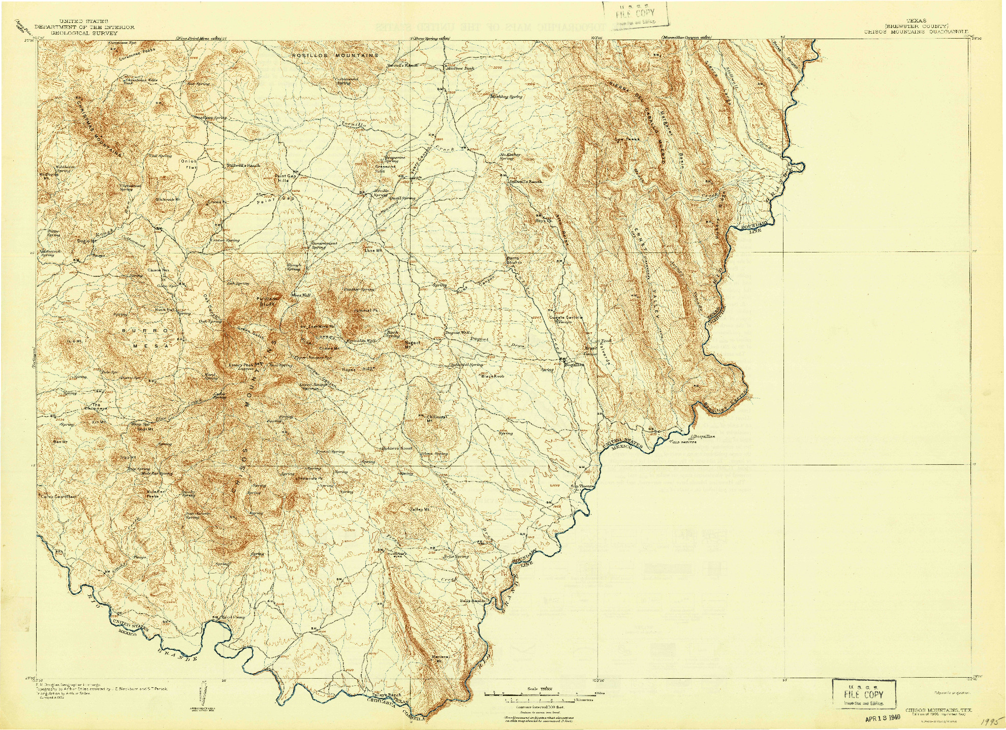 USGS 1:125000-SCALE QUADRANGLE FOR CHISOS MOUNTAINS, TX 1905