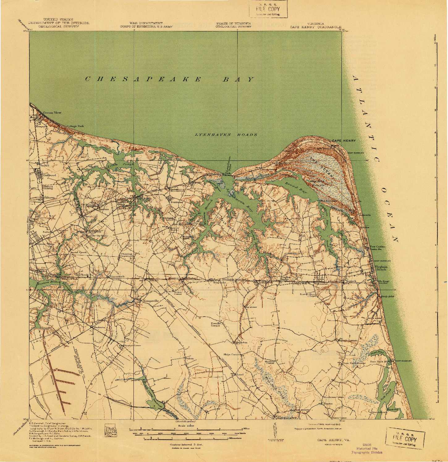 USGS 1:62500-SCALE QUADRANGLE FOR CAPE HENRY, VA 1919