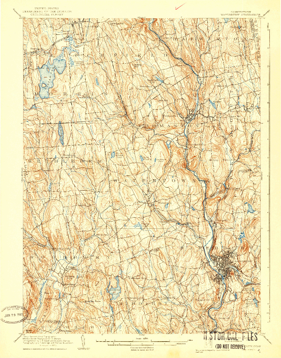 USGS 1:62500-SCALE QUADRANGLE FOR WATERBURY, CT 1904