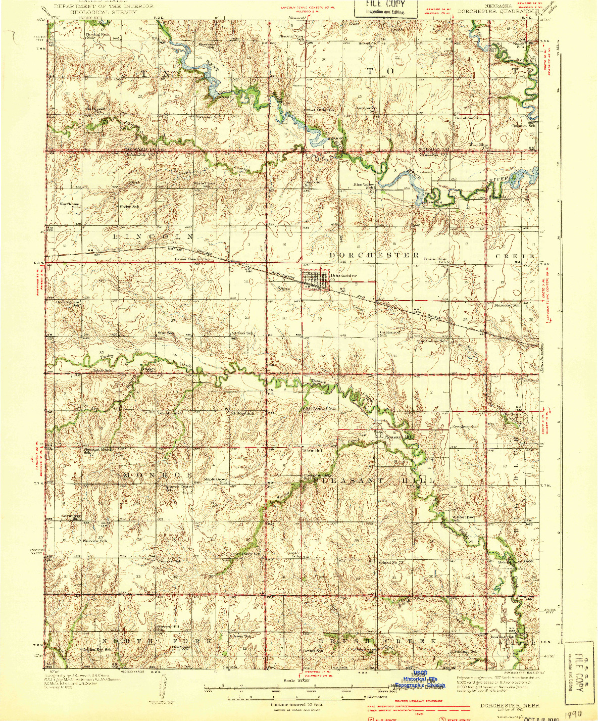 USGS 1:62500-SCALE QUADRANGLE FOR DORCHESTER, NE 1940