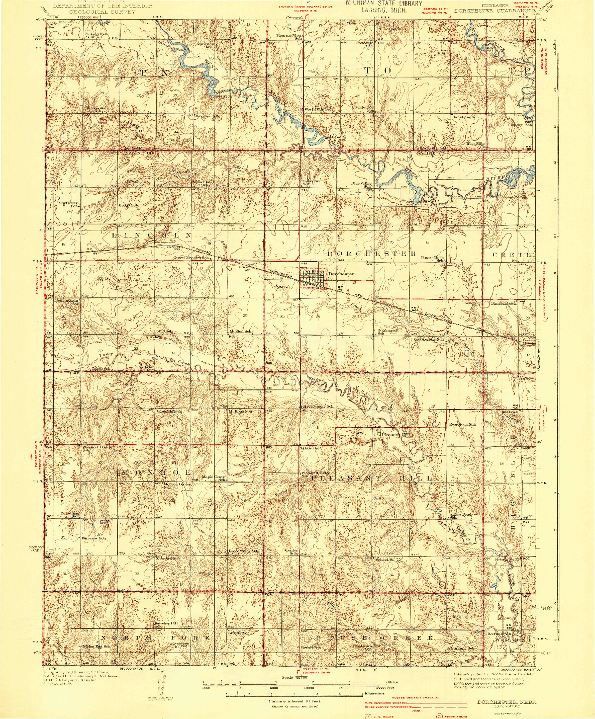 USGS 1:62500-SCALE QUADRANGLE FOR DORCHESTER, NE 1940