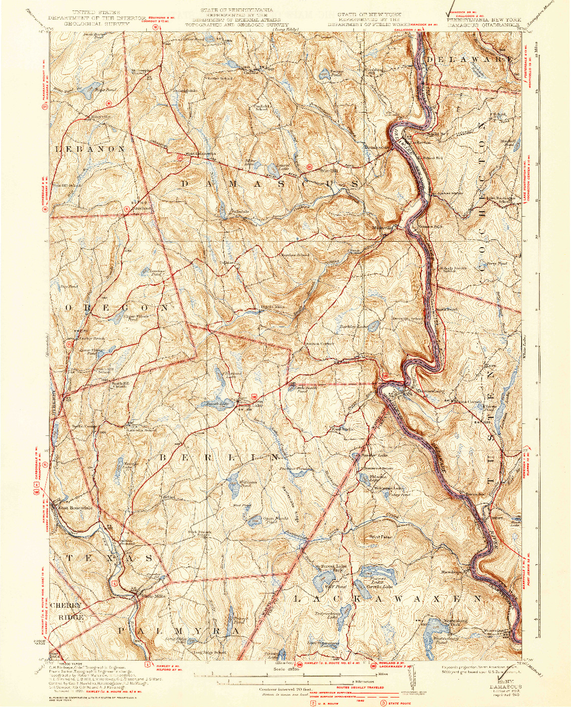USGS 1:62500-SCALE QUADRANGLE FOR DAMASCUS, PA 1923