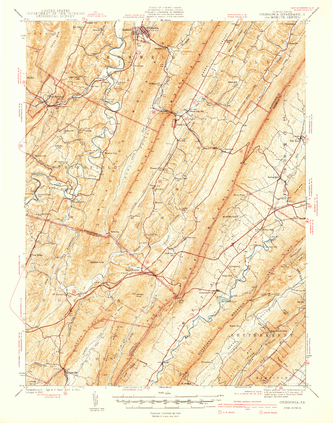 USGS 1:62500-SCALE QUADRANGLE FOR ORBISONIA, PA 1940