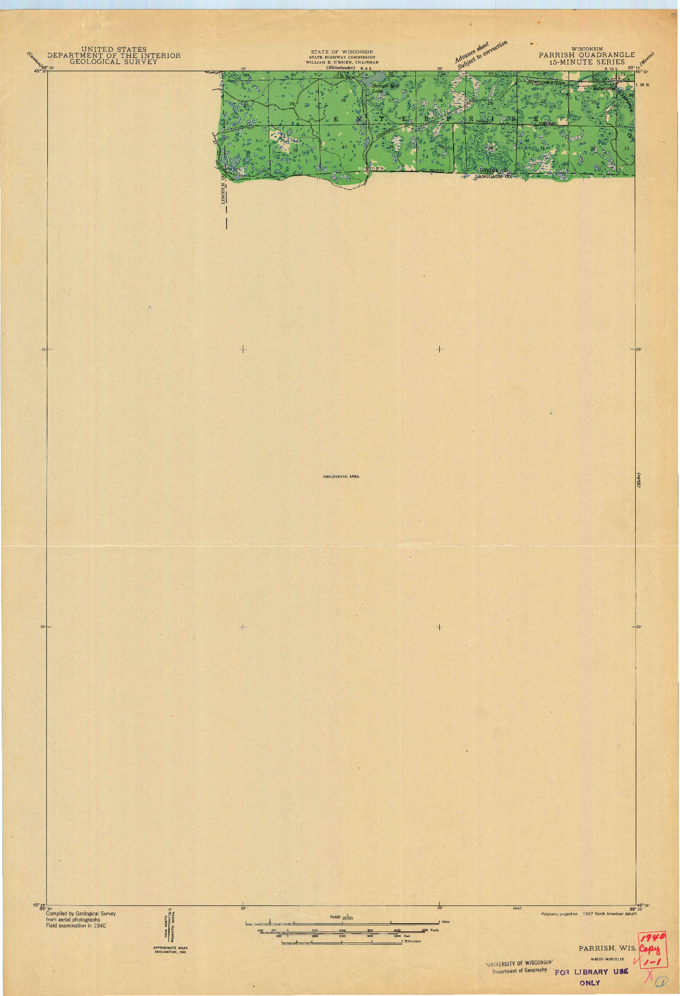 USGS 1:48000-SCALE QUADRANGLE FOR PARRISH, WI 1940