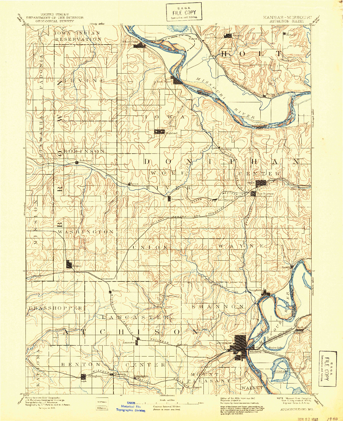 USGS 1:125000-SCALE QUADRANGLE FOR ATCHISON, KS 1893