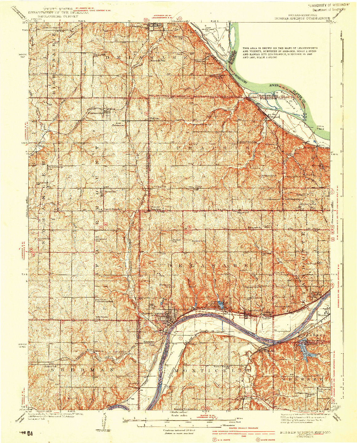 USGS 1:62500-SCALE QUADRANGLE FOR BONNER SPRINGS, KS 1940