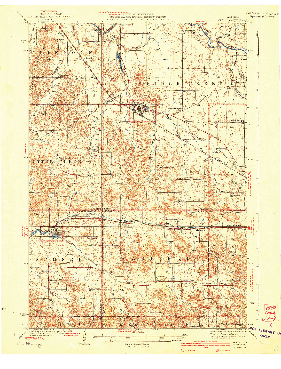 USGS 1:62500-SCALE QUADRANGLE FOR OSSEO, WI 1940