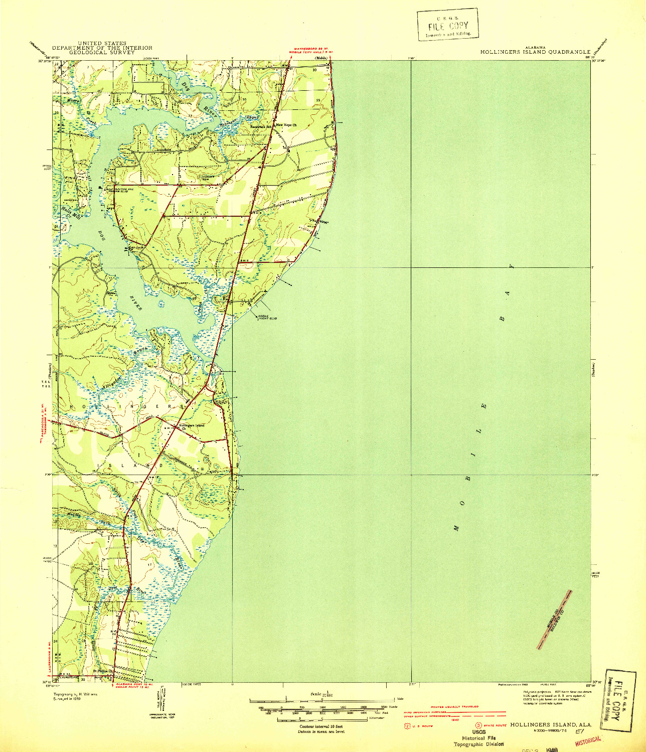 USGS 1:31680-SCALE QUADRANGLE FOR HOLLINGERS ISLAND, AL 1940