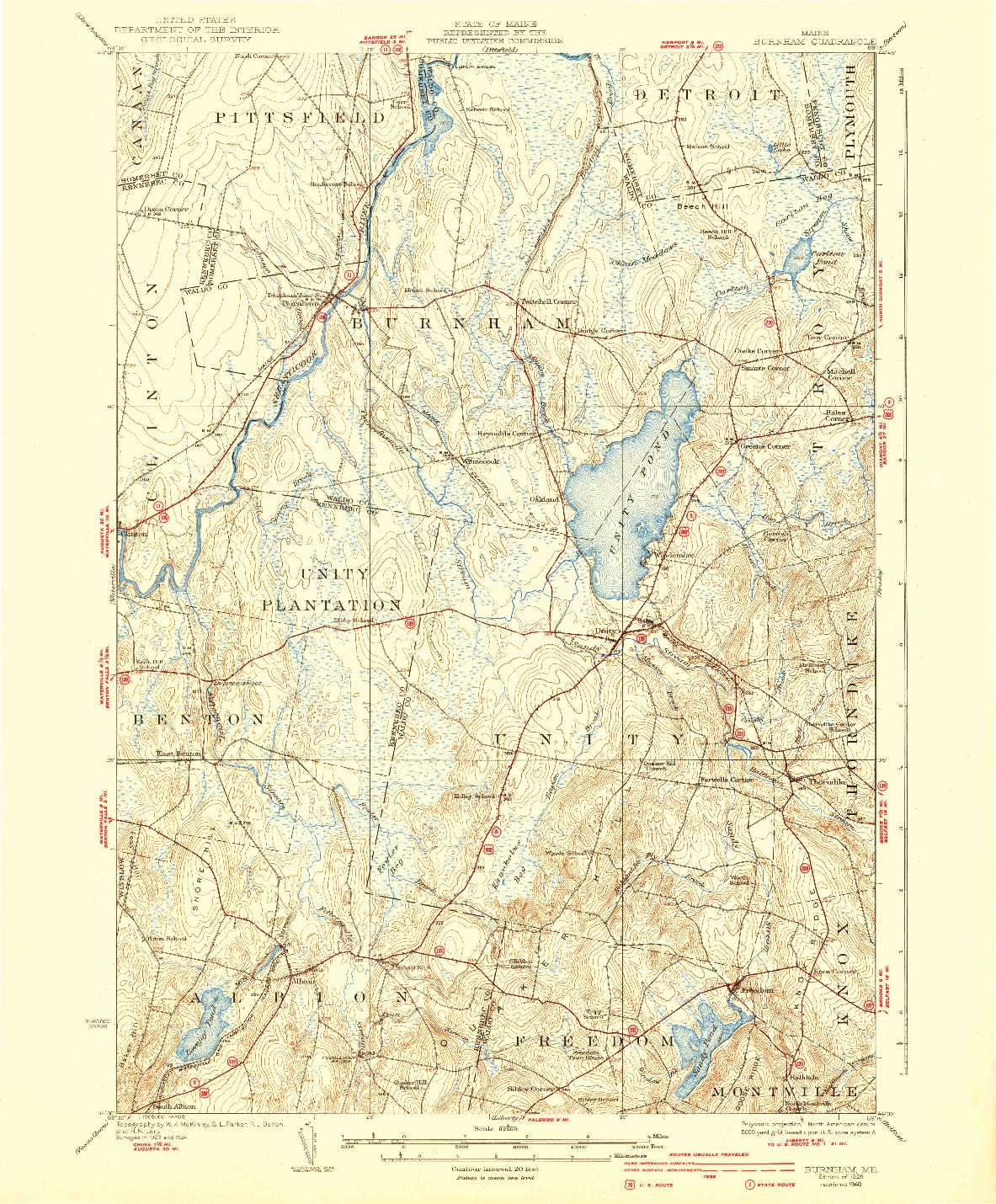 USGS 1:62500-SCALE QUADRANGLE FOR BURNHAM, ME 1926