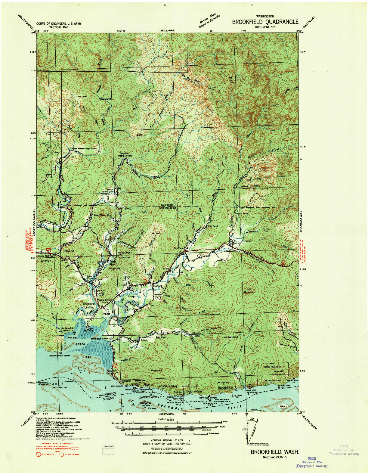 USGS 1:62500-SCALE QUADRANGLE FOR BROOKFIELD, WA 1940