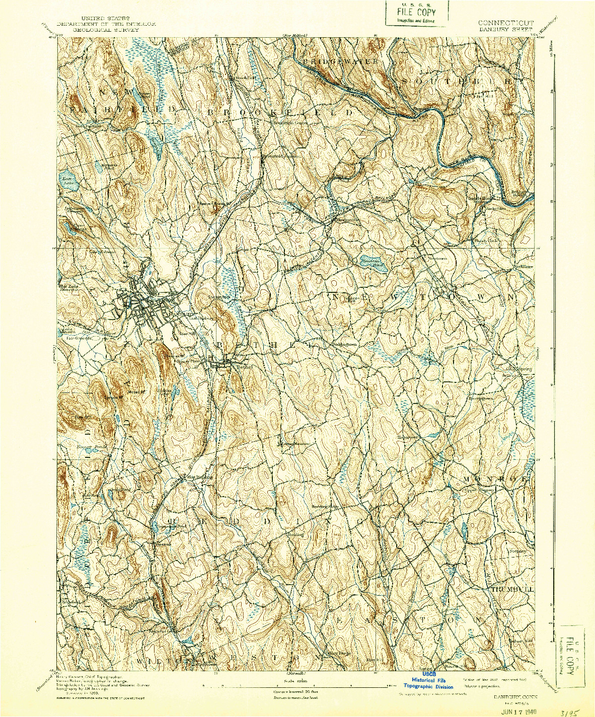 USGS 1:62500-SCALE QUADRANGLE FOR DANBURY, CT 1892