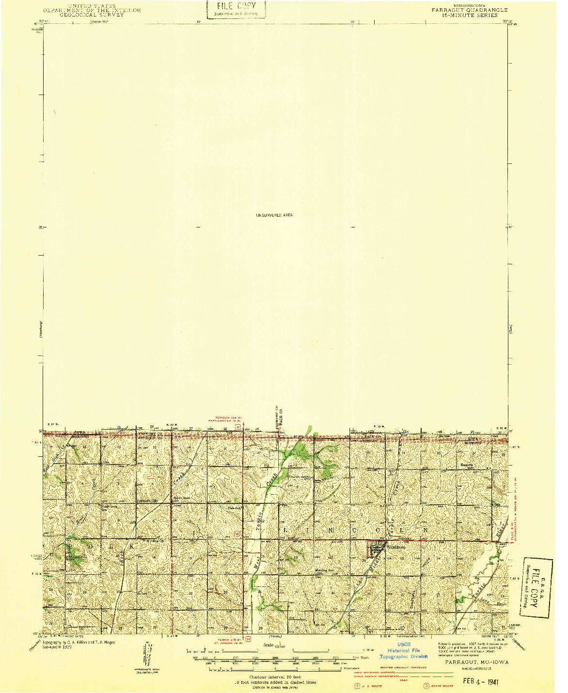 USGS 1:62500-SCALE QUADRANGLE FOR FARRAGUT, MO 1940