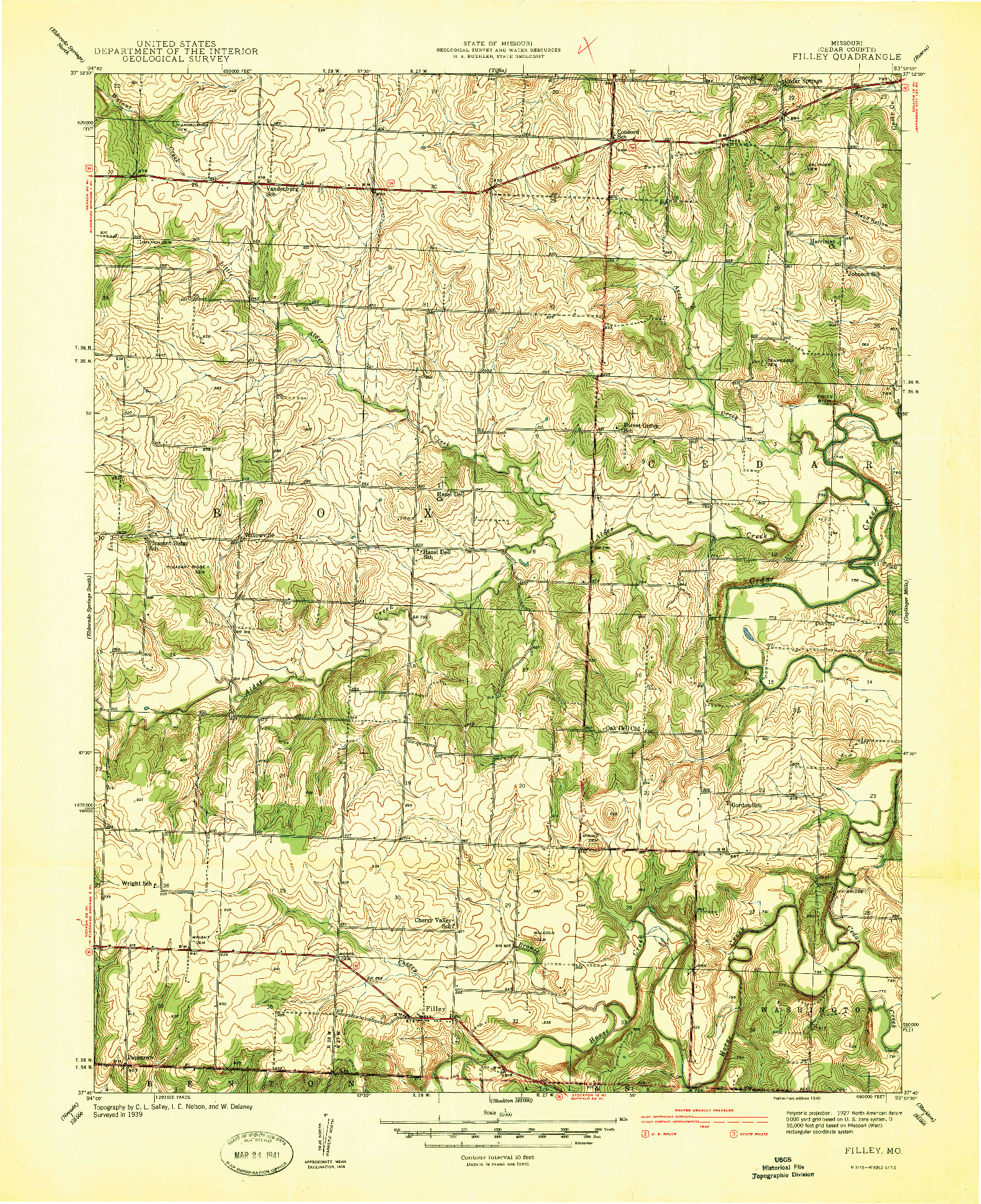USGS 1:24000-SCALE QUADRANGLE FOR FILLEY, MO 1940