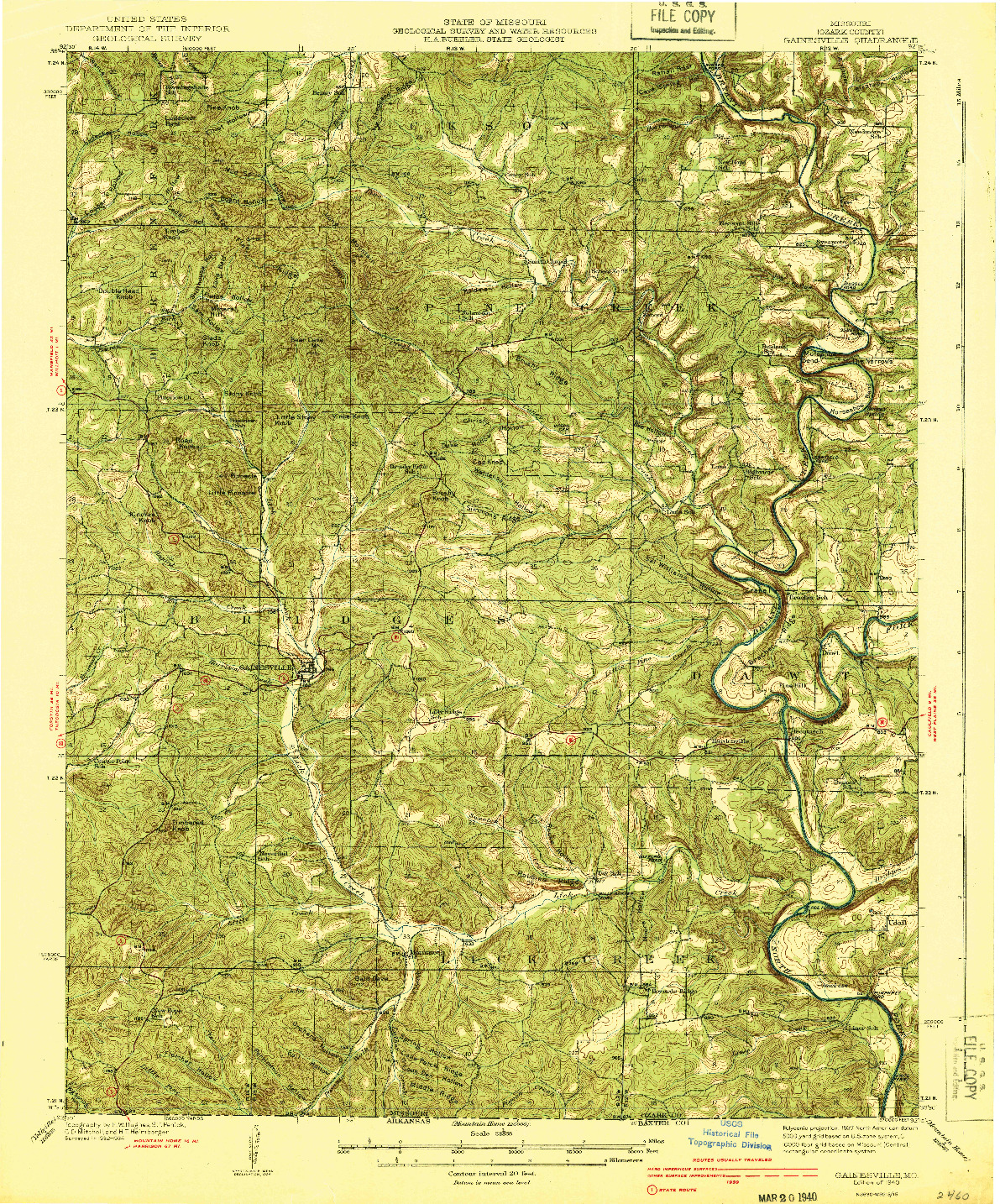 USGS 1:62500-SCALE QUADRANGLE FOR GAINESVILLE, MO 1940