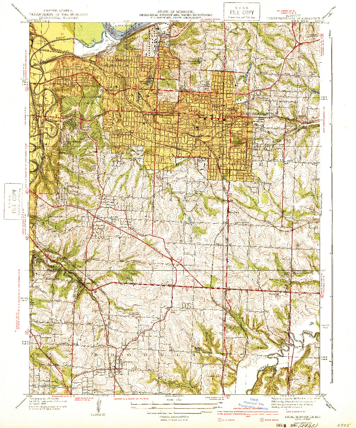 USGS 1:31680-SCALE QUADRANGLE FOR INDEPENDENCE, MO 1940