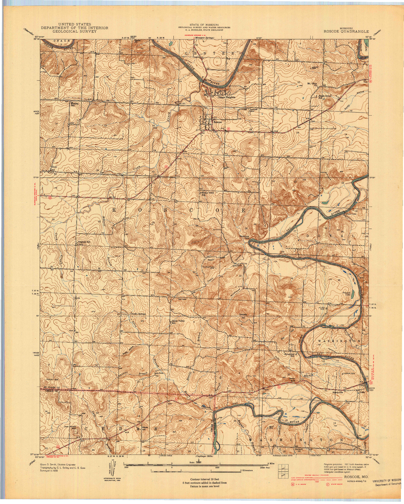 USGS 1:24000-SCALE QUADRANGLE FOR ROSCOE, MO 1940
