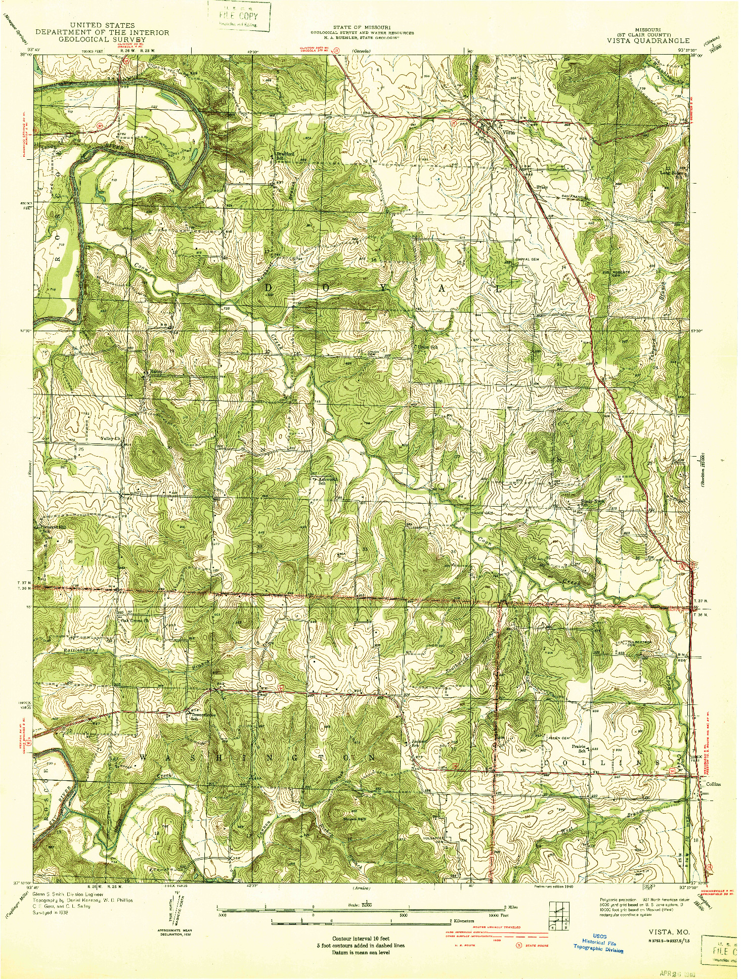USGS 1:24000-SCALE QUADRANGLE FOR VISTA, MO 1940