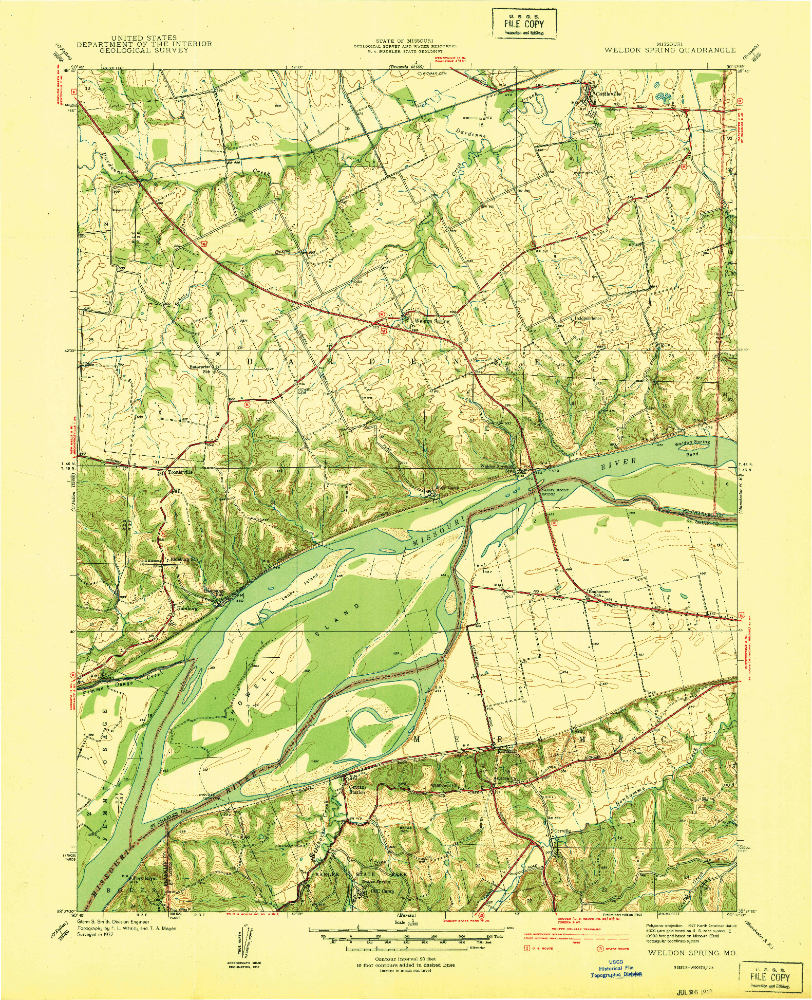 USGS 1:24000-SCALE QUADRANGLE FOR WELDON SPRING, MO 1940