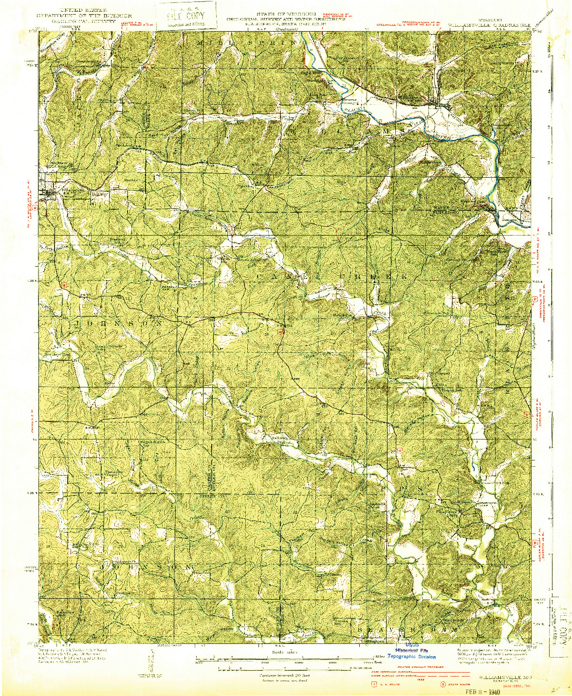 USGS 1:62500-SCALE QUADRANGLE FOR WILLIAMSVILLE, MO 1940