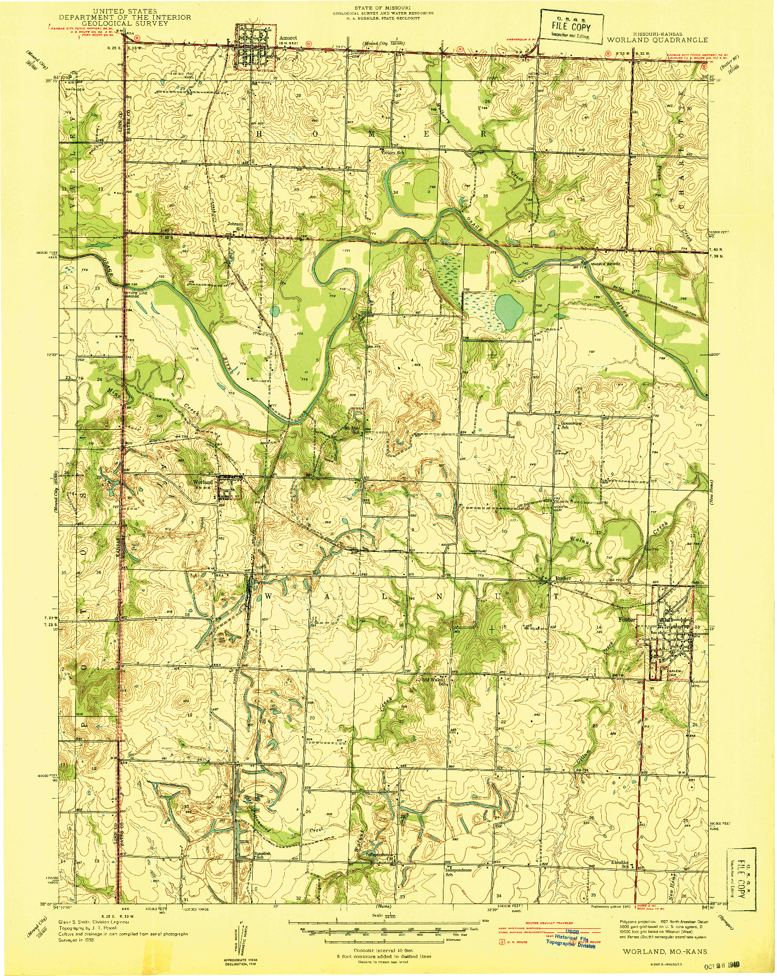 USGS 1:24000-SCALE QUADRANGLE FOR WORLAND, MO 1940