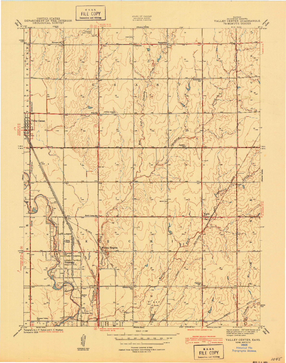 USGS 1:31680-SCALE QUADRANGLE FOR VALLEY CENTER, KS 1941