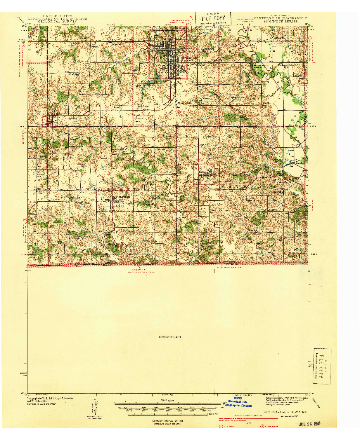 USGS 1:62500-SCALE QUADRANGLE FOR CENTERVILLE, IA 1941