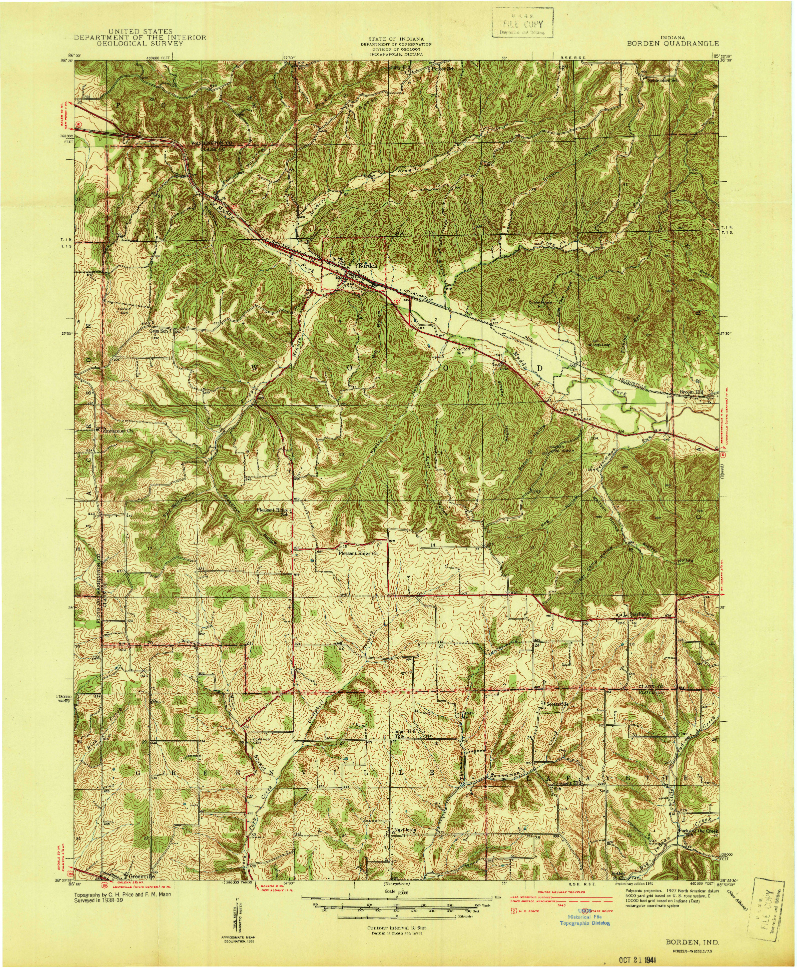 USGS 1:24000-SCALE QUADRANGLE FOR BORDEN, IN 1941