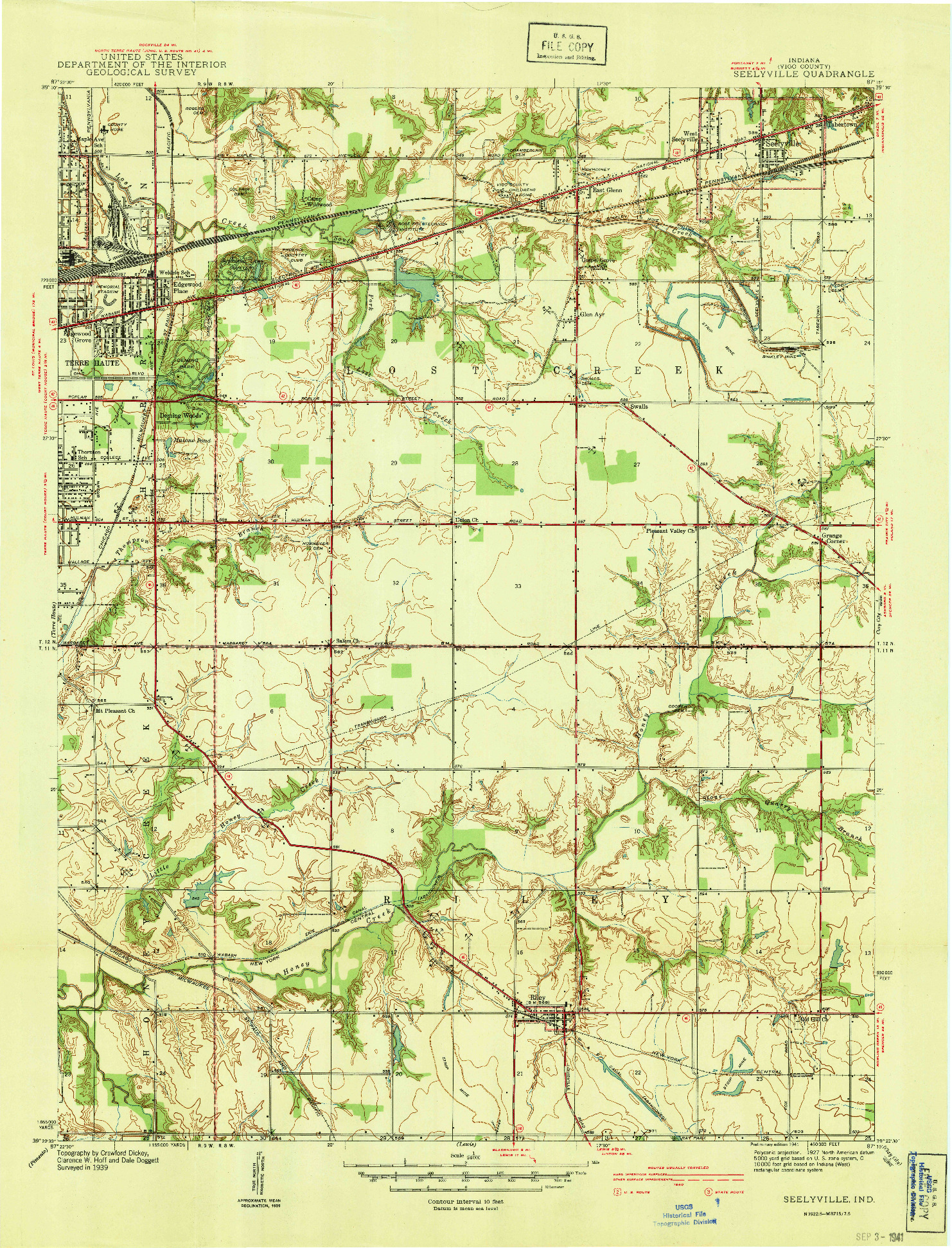 USGS 1:24000-SCALE QUADRANGLE FOR SEELYVILLE, IN 1941