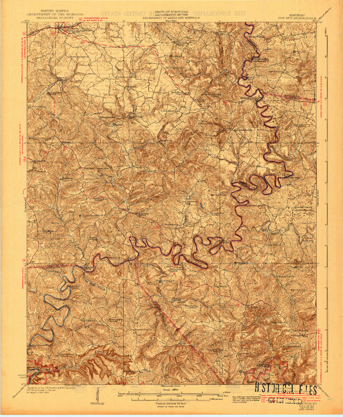 USGS 1:62500-SCALE QUADRANGLE FOR CUB RUN, KY 1925