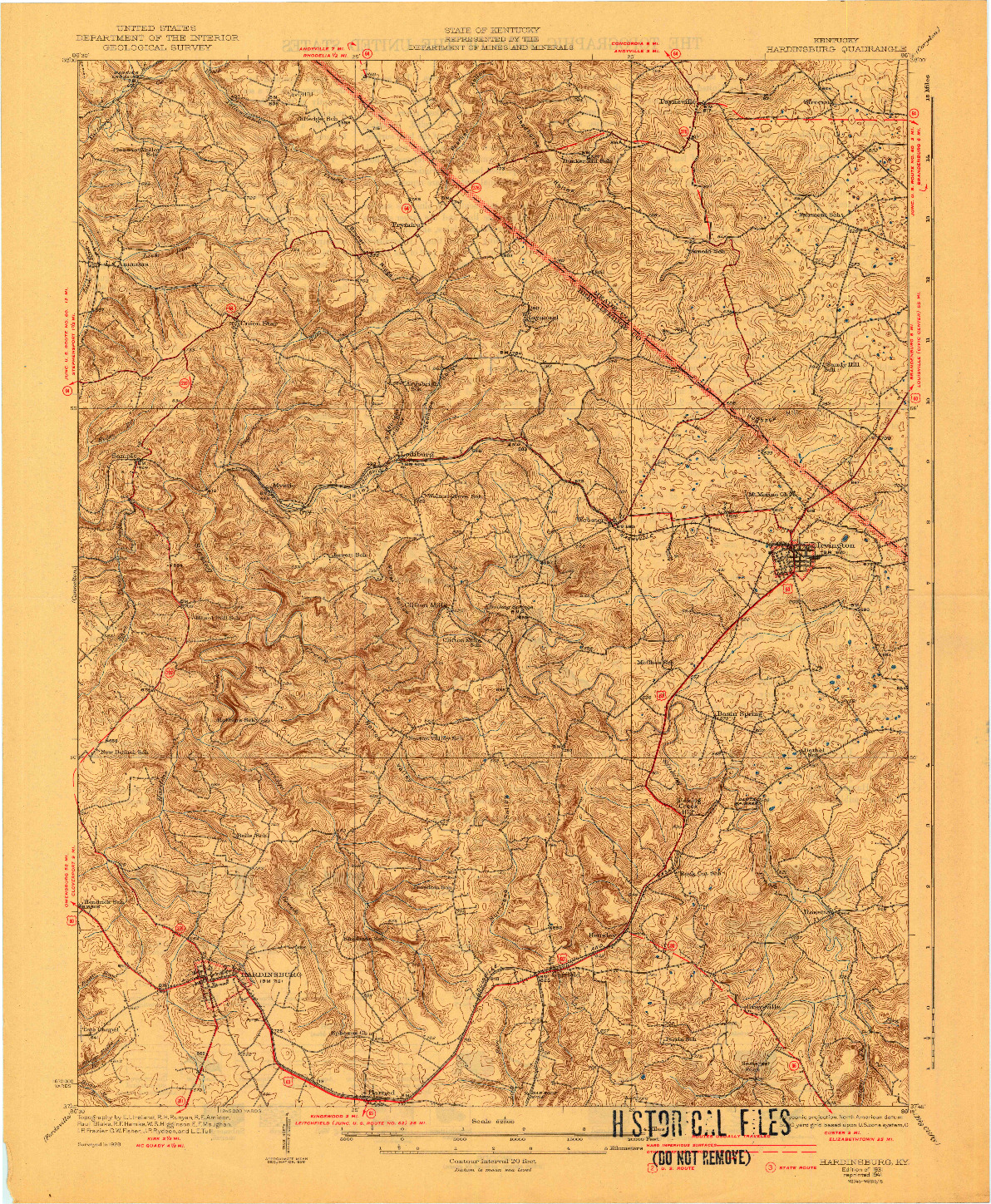 USGS 1:62500-SCALE QUADRANGLE FOR HARDINSBURG, KY 1931